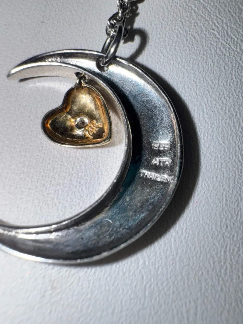 I Love You to the Moon and Back 925 Crescent Moon with 14k Heart (w/diamond)